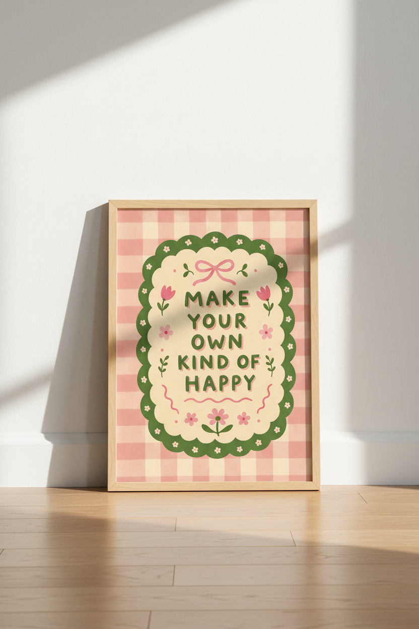 Coquette Preppy Wall Art Print | Pink Gingham Floral Poster | Trendy Dorm Decor