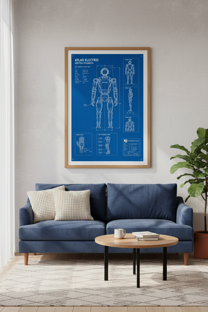 Atlas Robot Blueprint Wall Art | Boston Dynamics Tech Poster, Office Decor