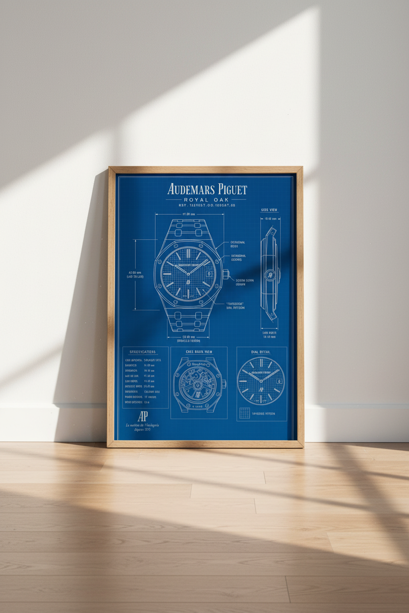Royal Oak Watch Blueprint Wall Art | Office Decor | Luxury Horology Poster