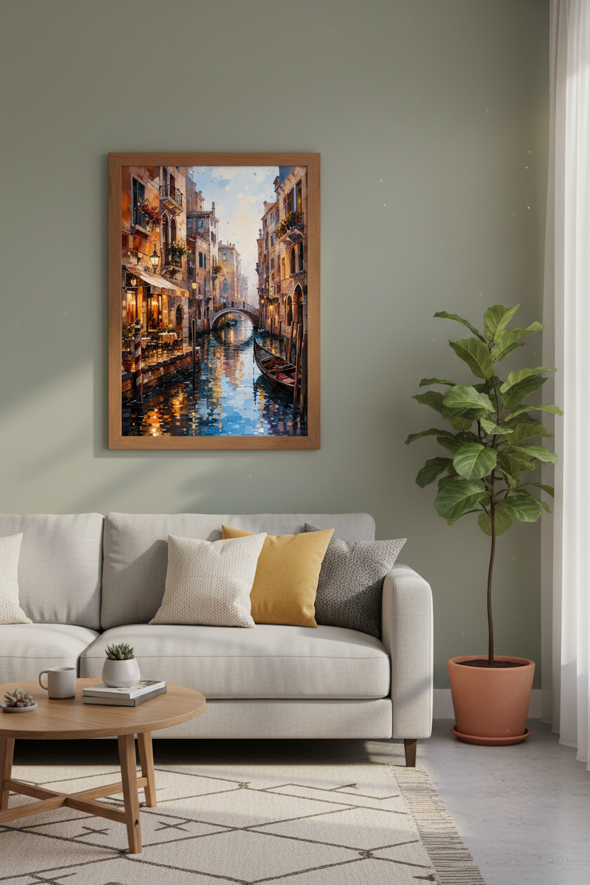Venice Canal Oil Painting Wall Art | Italy Cityscape Decor | Impressionist Poster