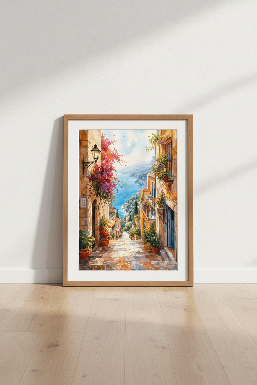 Amalfi Coast Italy Watercolor Print | Mediterranean Wall Art | Coastal Living Decor