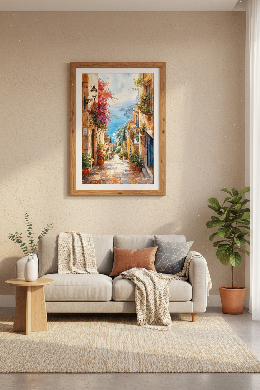 Amalfi Coast Italy Watercolor Print | Mediterranean Wall Art | Coastal Living Decor