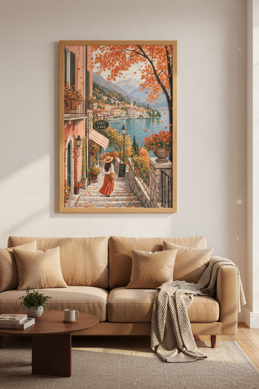 Lake Como Italy Autumn Wall Art | Italian Cafe Landscape, Travel Decor Poster