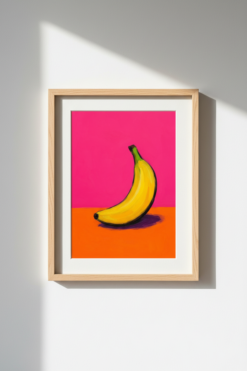 Pop Art Banana Print | Vibrant Pink & Orange Fruit Poster, Modern Kitchen Wall Art