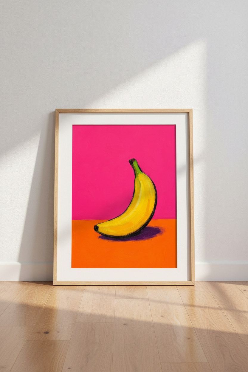 Pop Art Banana Print | Vibrant Pink & Orange Fruit Poster, Modern Kitchen Wall Art
