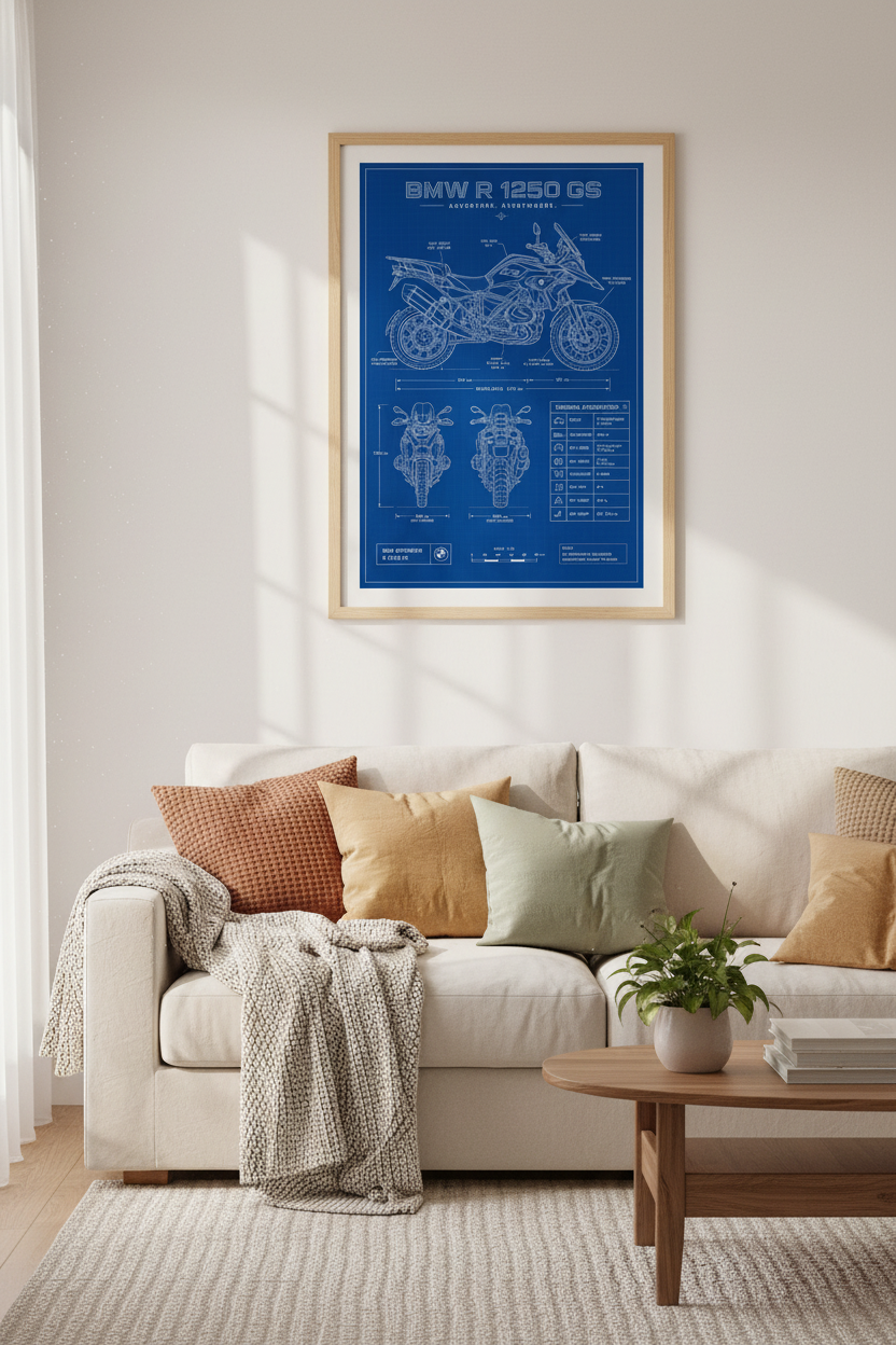 BMW R 1250 GS Blueprint Wall Art | Garage Decor | Adventure Motorcycle Poster