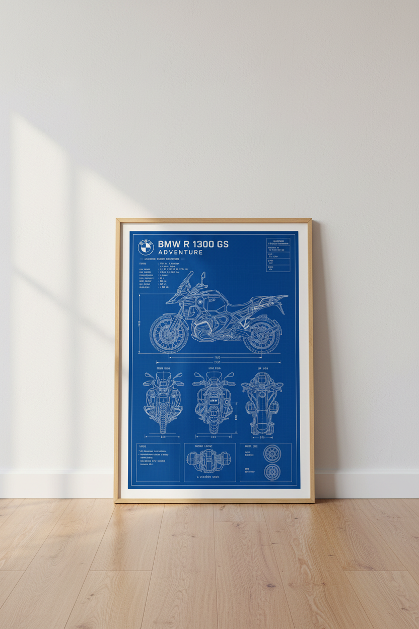 BMW R 1300 GS Adventure Blueprint | Motorcycle Technical Poster, Garage Decor