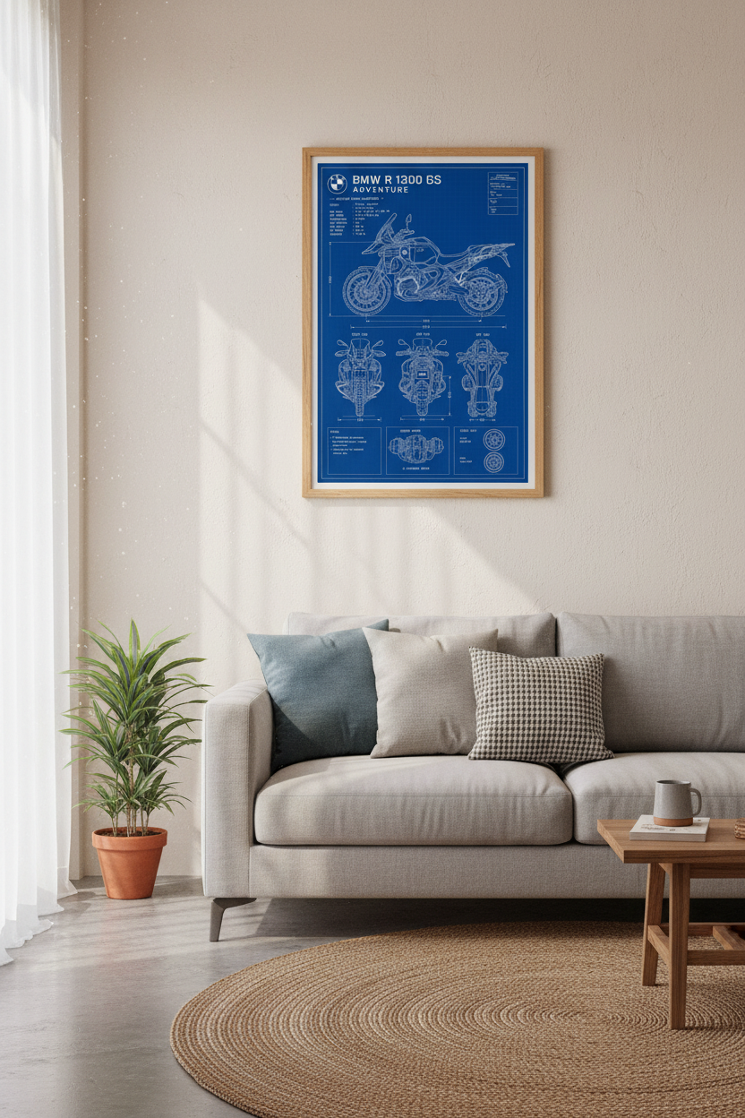 BMW R 1300 GS Adventure Blueprint | Motorcycle Technical Poster, Garage Decor