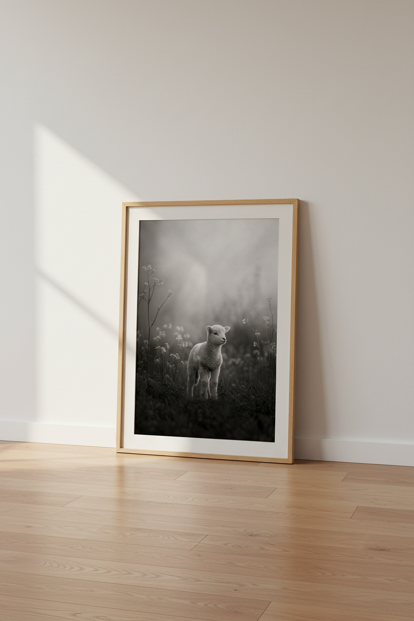 Lamb Animal Print | Rustic Black and White Photography, Nursery Farmhouse Wall Art
