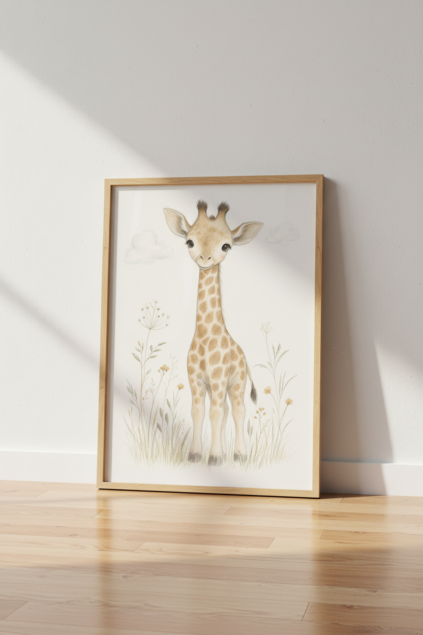 Baby Giraffe Print | Boho Safari Sketch, Nursery Wall Art Poster