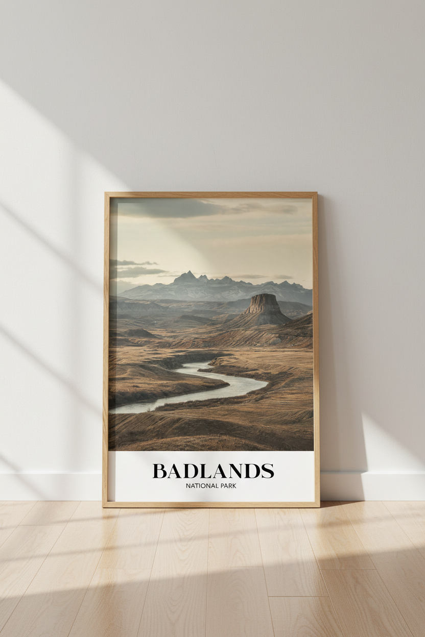 Badlands National Park Wall Art | Earthy Landscape Nature Poster | Modern Boho Decor