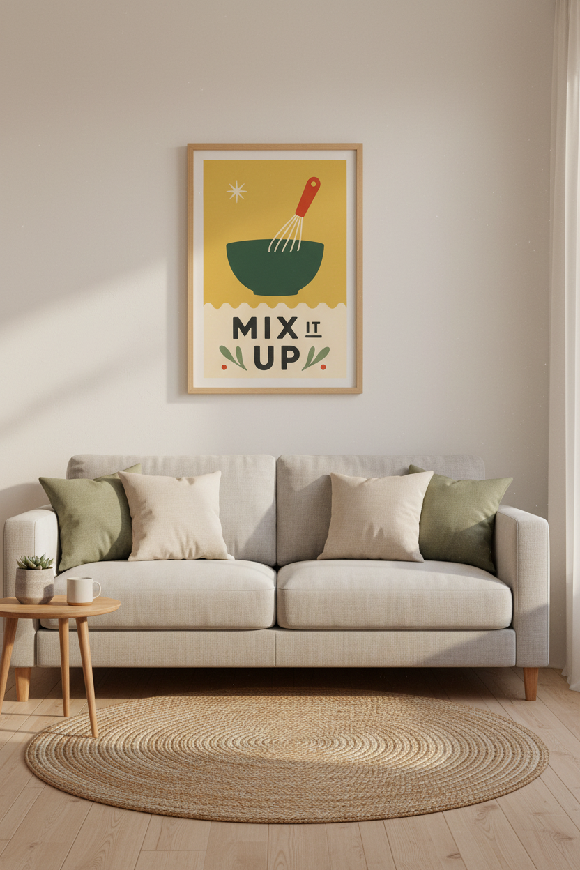 Mix It Up Kitchen Wall Art Print | Mid-Century Retro Decor | Mustard Yellow Poster