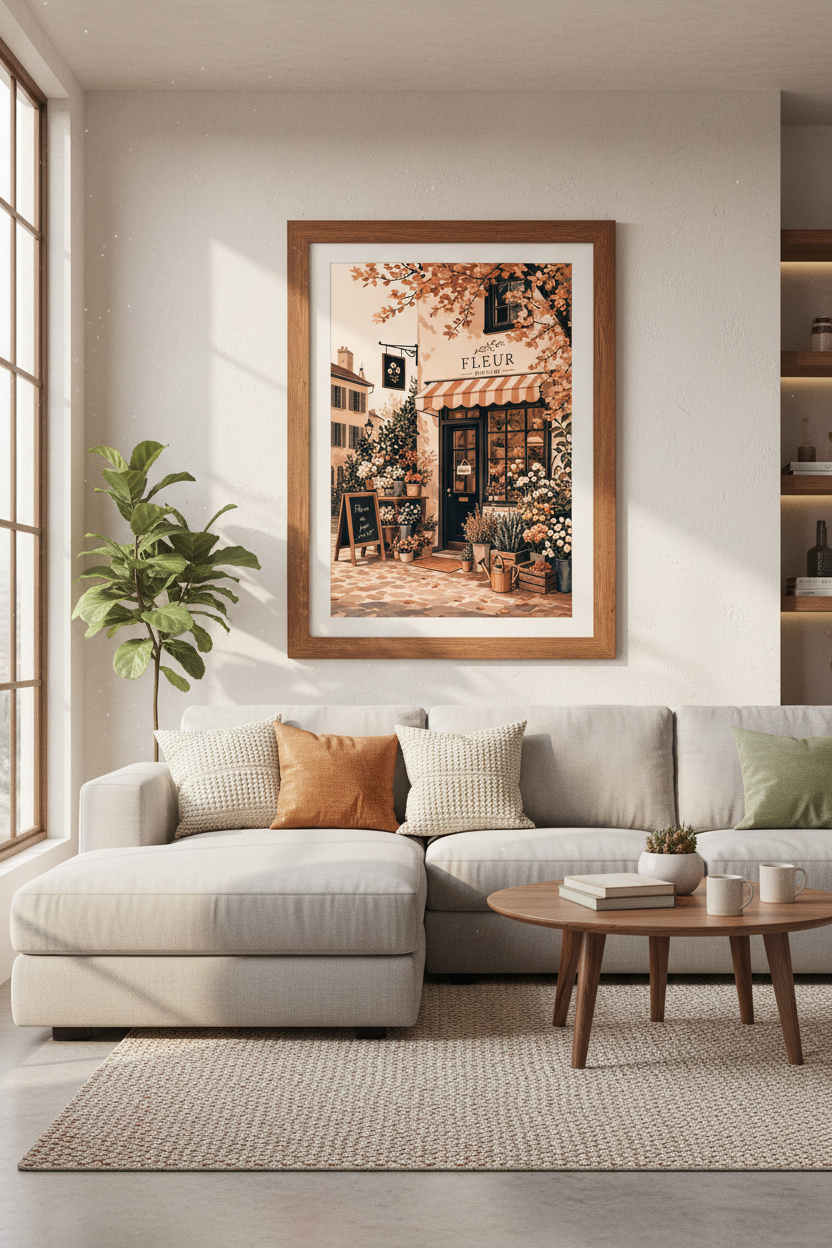 French Flower Shop Wall Art | Parisian Storefront Print | Autumn Botanical Poster