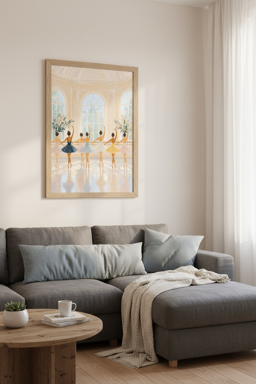 Ballerina Wall Art | Pastel Ballet Dancers in Studio Print, Nursery & Dance Decor