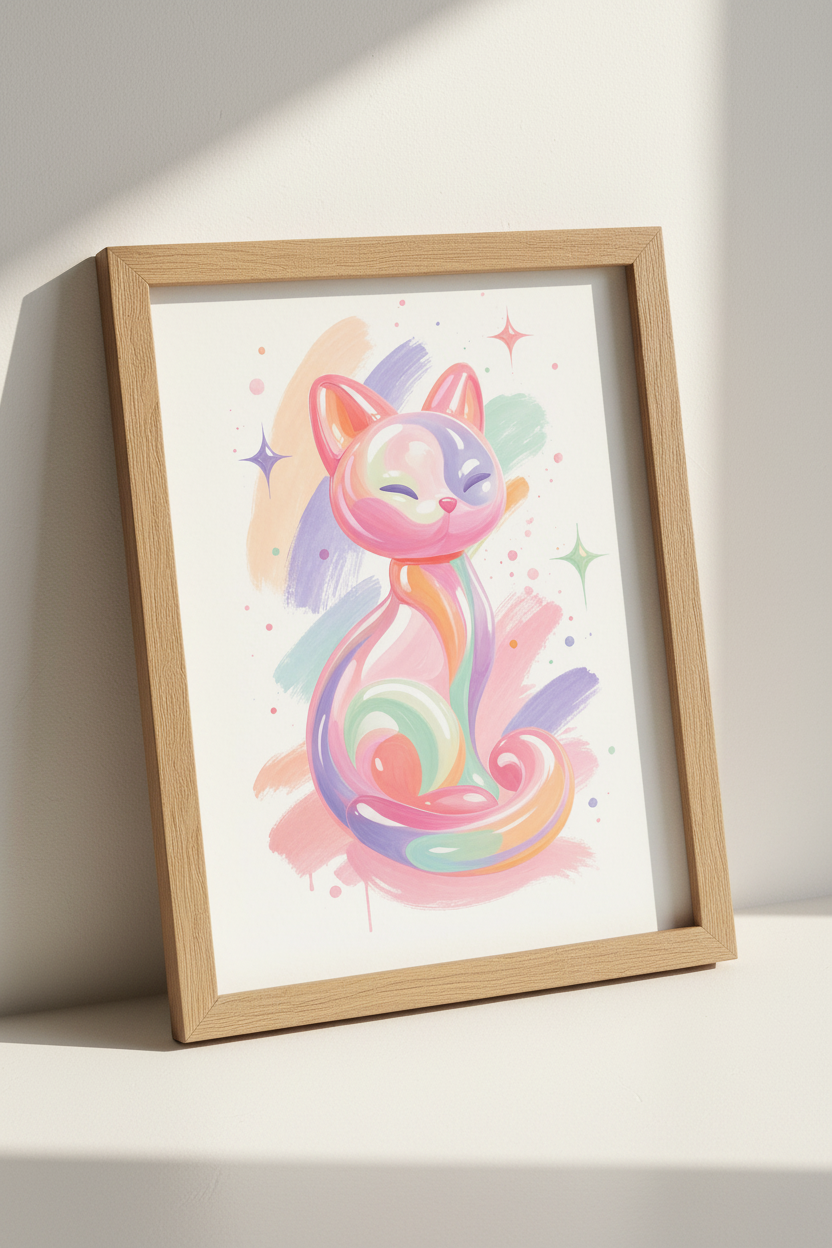Pastel Glass Cat Wall Art | Colorful Kawaii Aesthetic, Nursery & Bedroom Decor