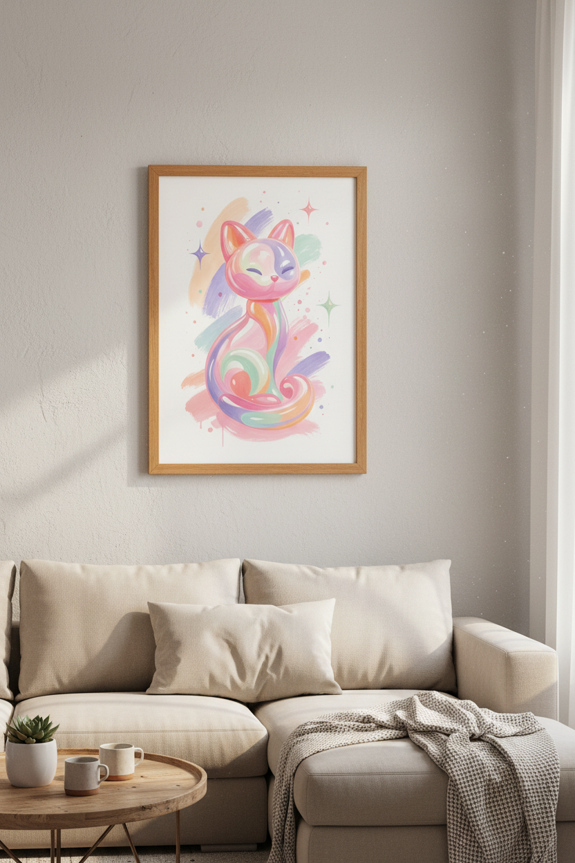 Pastel Glass Cat Wall Art | Colorful Kawaii Aesthetic, Nursery & Bedroom Decor