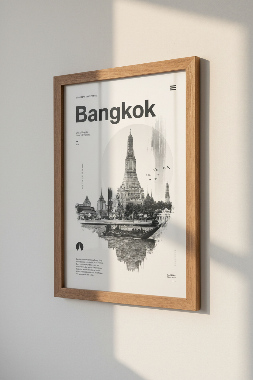 Bangkok Thailand Cityscape Wall Art | Minimalist Travel Poster | Zen Office Decor