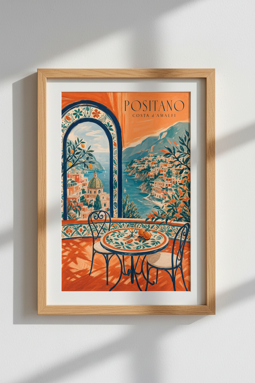 Positano Italy Wall Art | Amalfi Coast Travel Poster, Mediterranean Home Decor