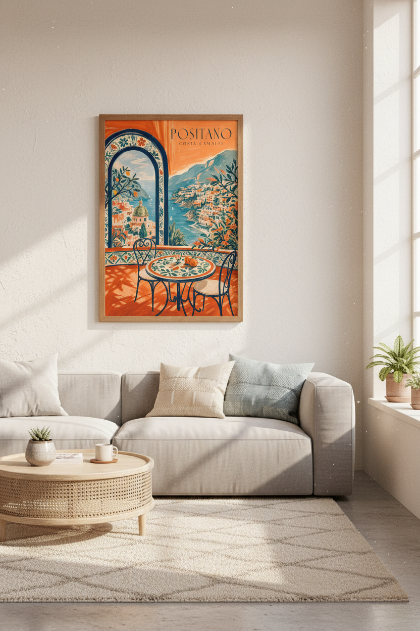 Positano Italy Wall Art | Amalfi Coast Travel Poster, Mediterranean Home Decor