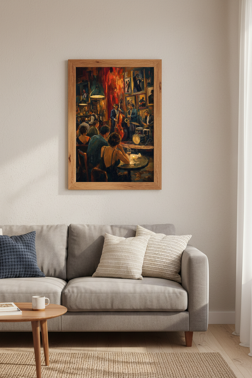 Jazz Club Oil Painting | Moody Music Band Poster, Bar & Lounge Wall Decor