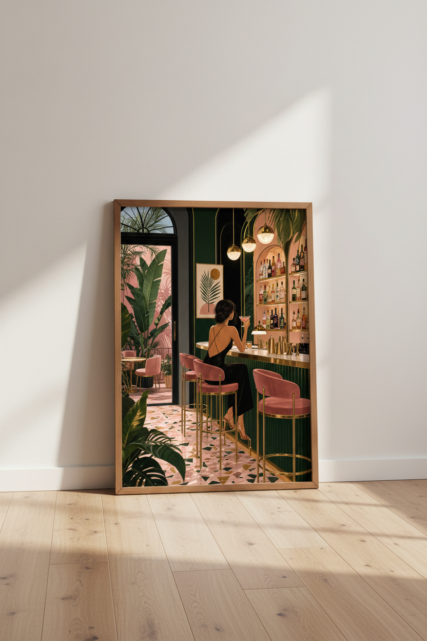 Art Deco Bar Wall Art Print | Emerald Green Cocktail Decor | Tropical Poster