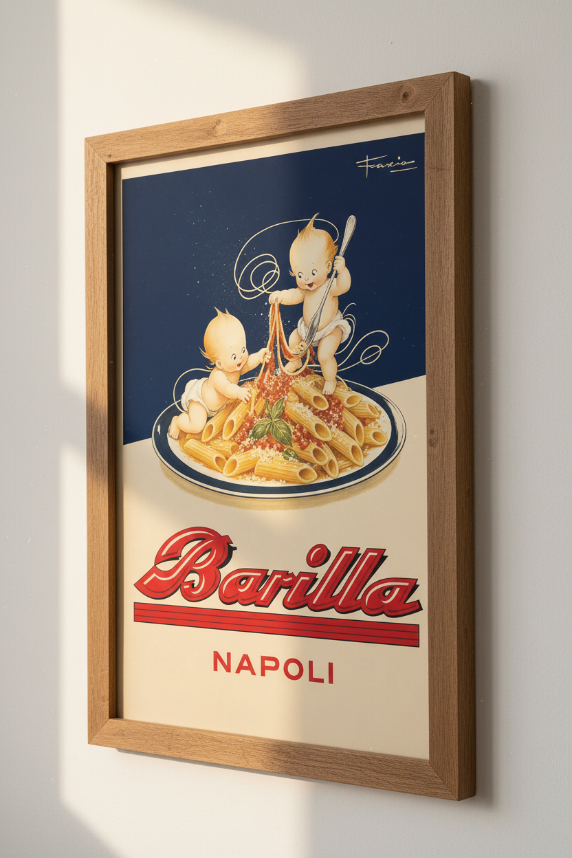 Vintage Barilla Pasta Napoli Poster | Italian Kitchen Wall Art, Retro Food Print