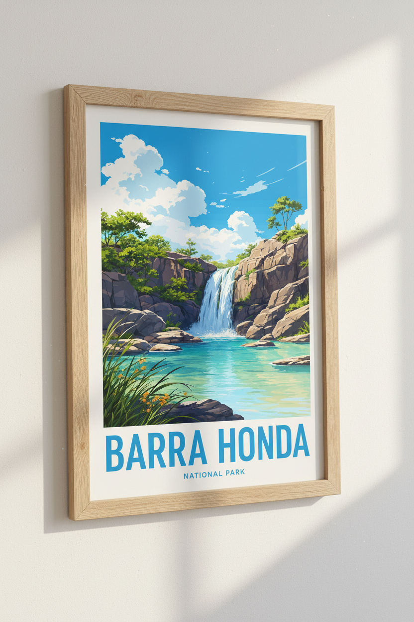 Barra Honda National Park Wall Art Print | Travel Poster | Blue Waterfall Decor