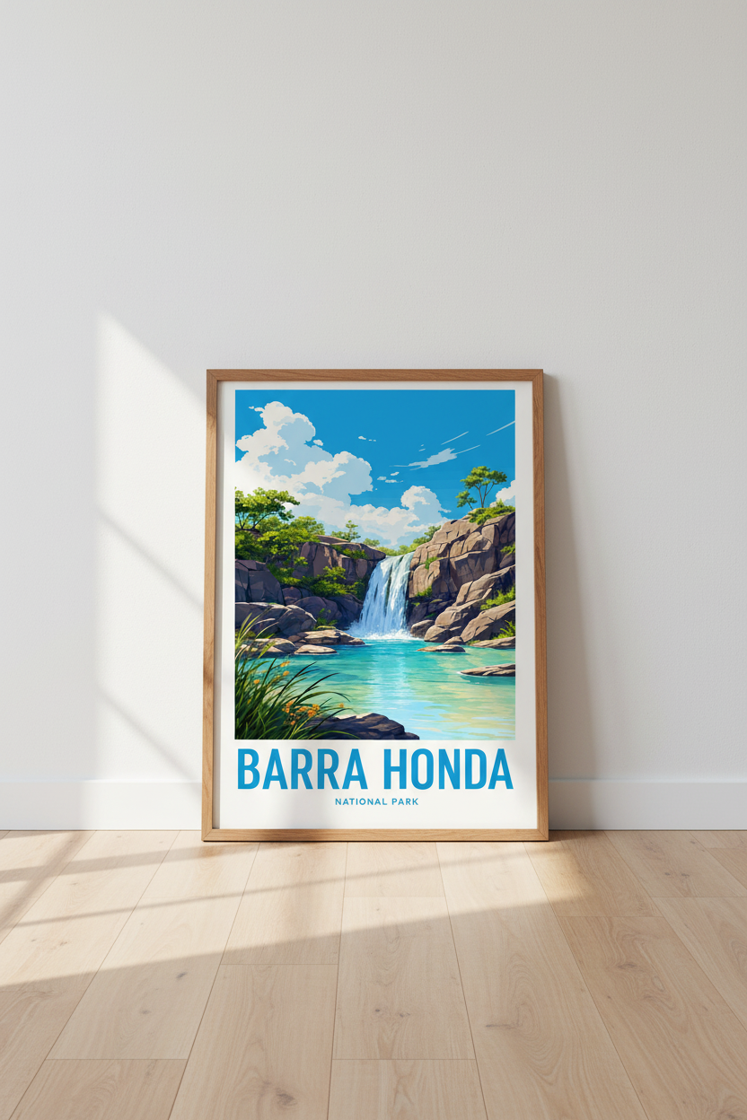 Barra Honda National Park Wall Art Print | Travel Poster | Blue Waterfall Decor