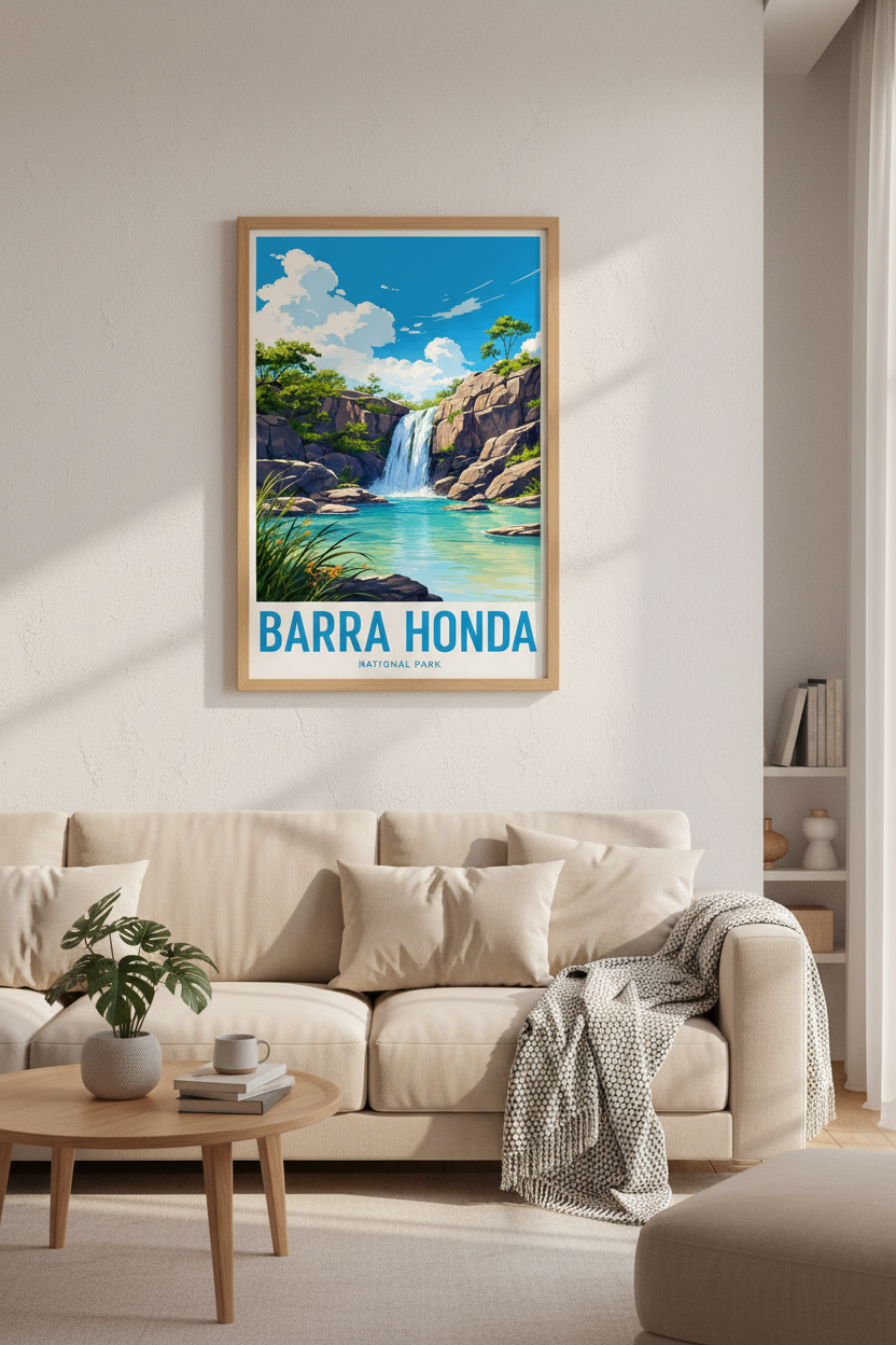 Barra Honda National Park Wall Art Print | Travel Poster | Blue Waterfall Decor