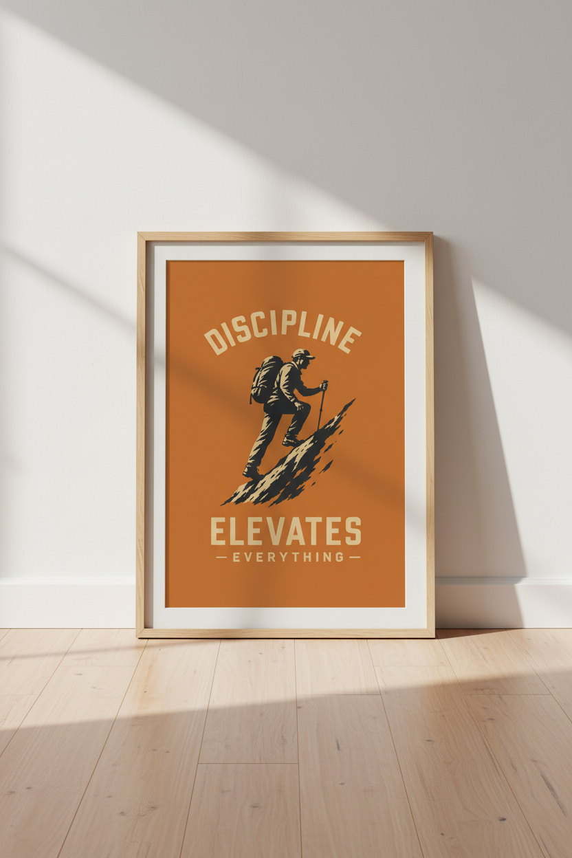 Discipline Elevates Everything Wall Art | Home Office Decor | Retro Hiking Poster