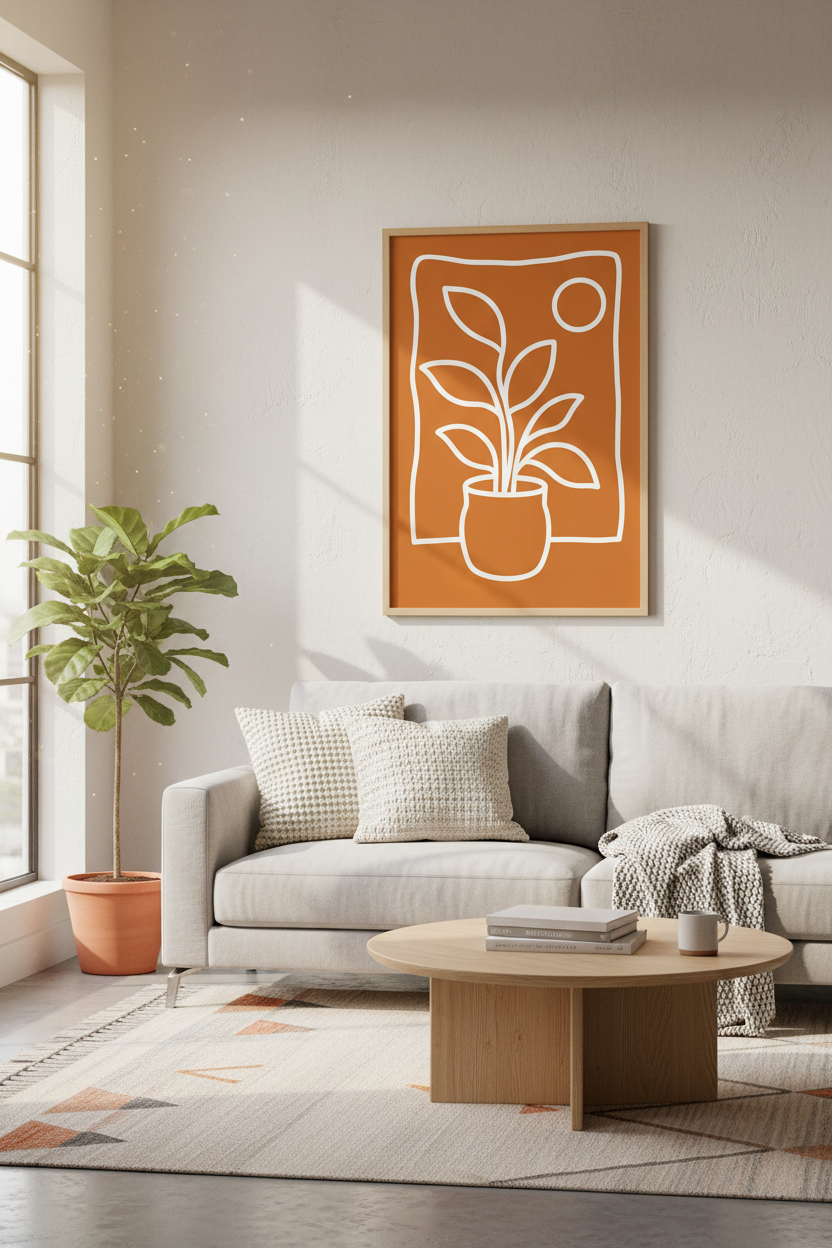 Boho Potted Plant Wall Art Print | Terracotta Minimalist Decor | Aesthetic Poster