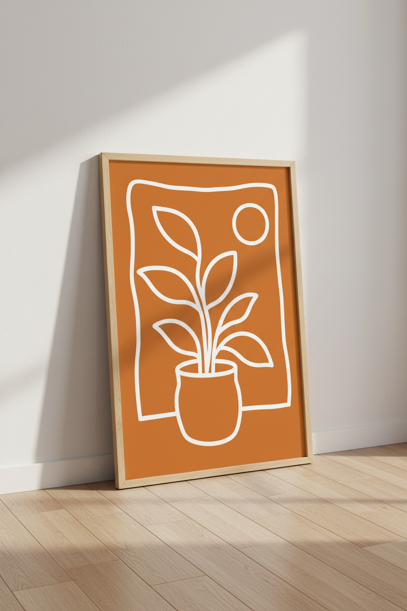 Boho Potted Plant Wall Art Print | Terracotta Minimalist Decor | Aesthetic Poster