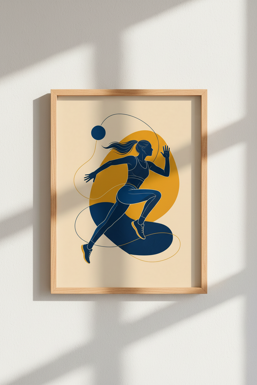 Female Runner Art Print | Modern Sports Poster, Home Gym Decor | Minimalist Athlete Art