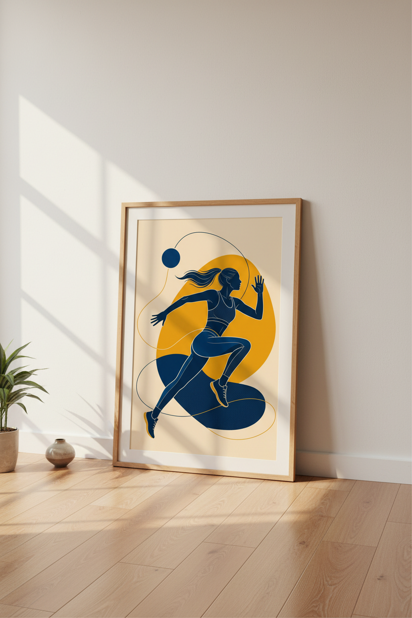 Female Runner Art Print | Modern Sports Poster, Home Gym Decor | Minimalist Athlete Art
