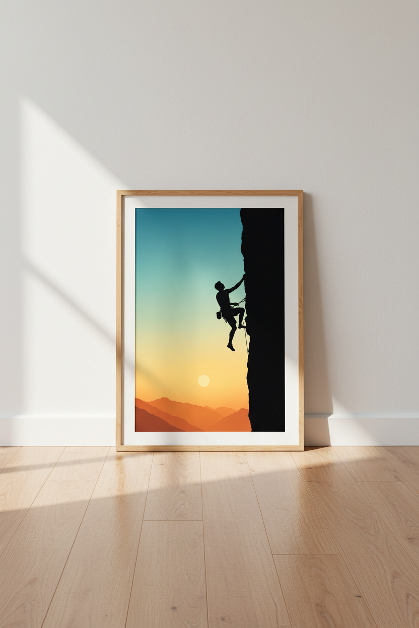 Rock Climbing Wall Art | Minimalist Sunset Landscape, Office or Gym Decor