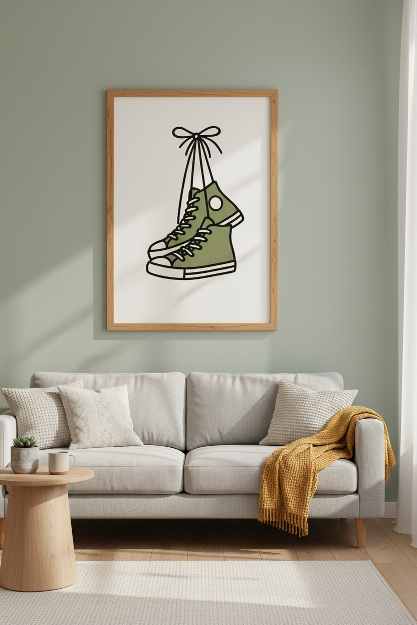 Green Sneakers Wall Art | Minimalist Canvas Shoe Poster, Dorm Room Decor