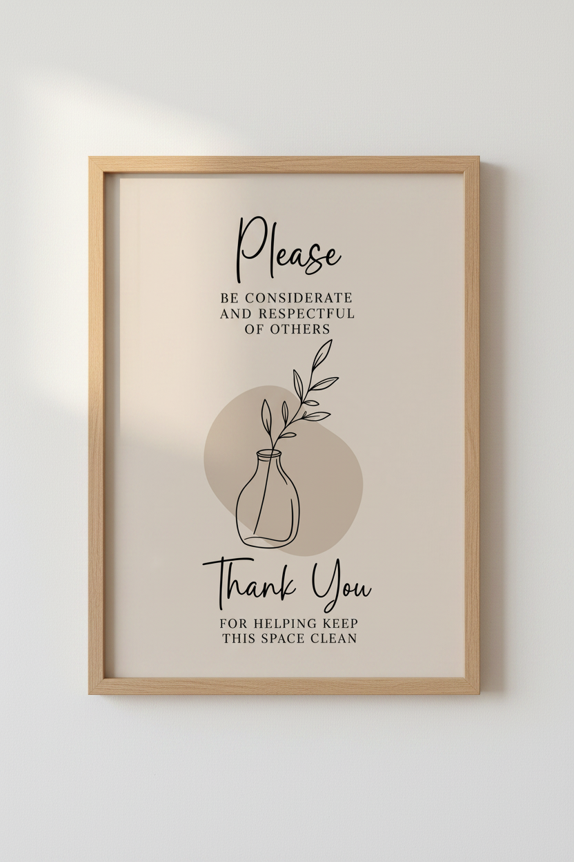 Be Respectful Sign | Minimalist Neutral Botanical Art, Office & Shared Space Decor