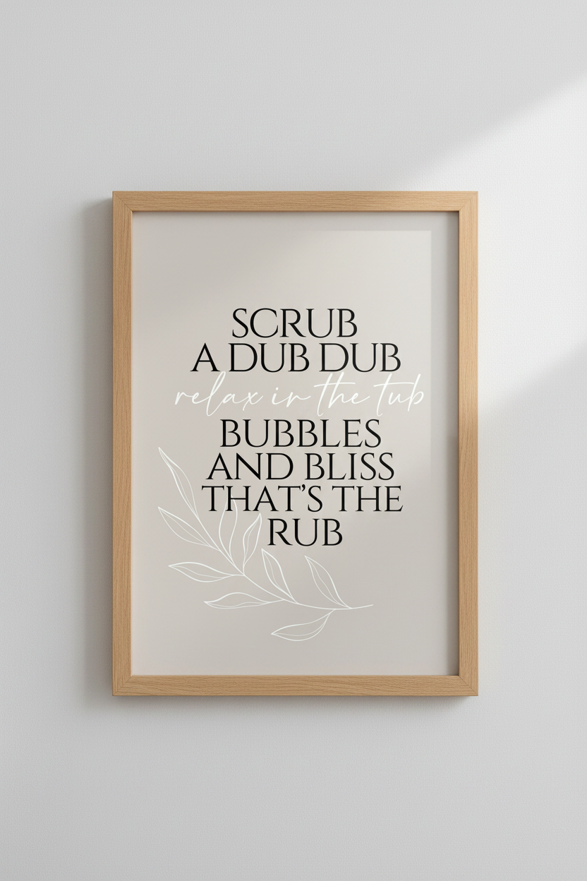 Scrub A Dub Dub Poster | Modern Bathroom Wall Art | Neutral Spa Decor Print