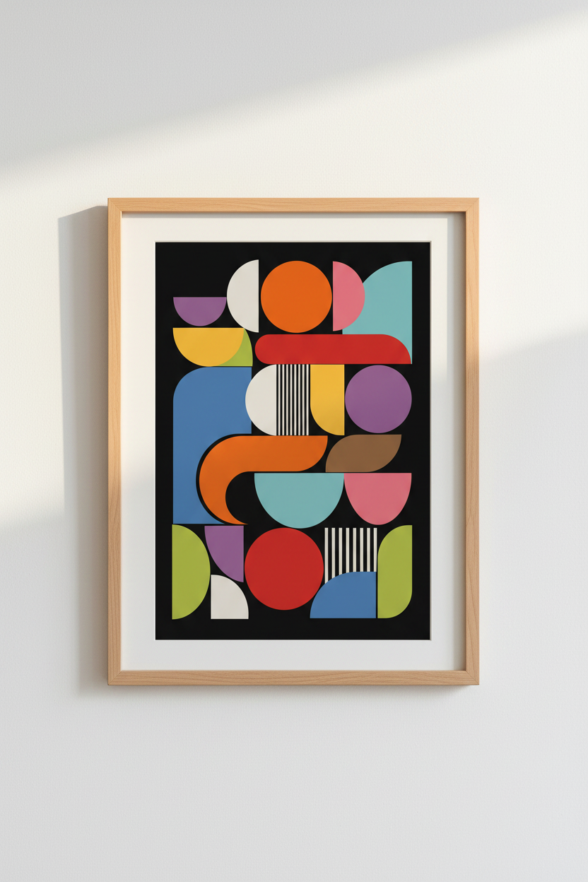 Bauhaus Geometric Wall Art | Mid Century Modern Poster, Colorful Living Room Decor