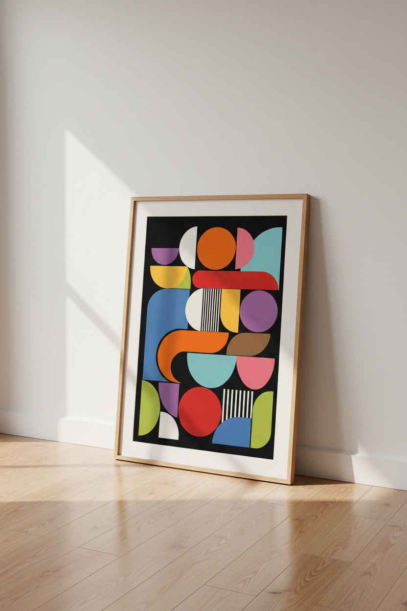 Bauhaus Geometric Wall Art | Mid Century Modern Poster, Colorful Living Room Decor