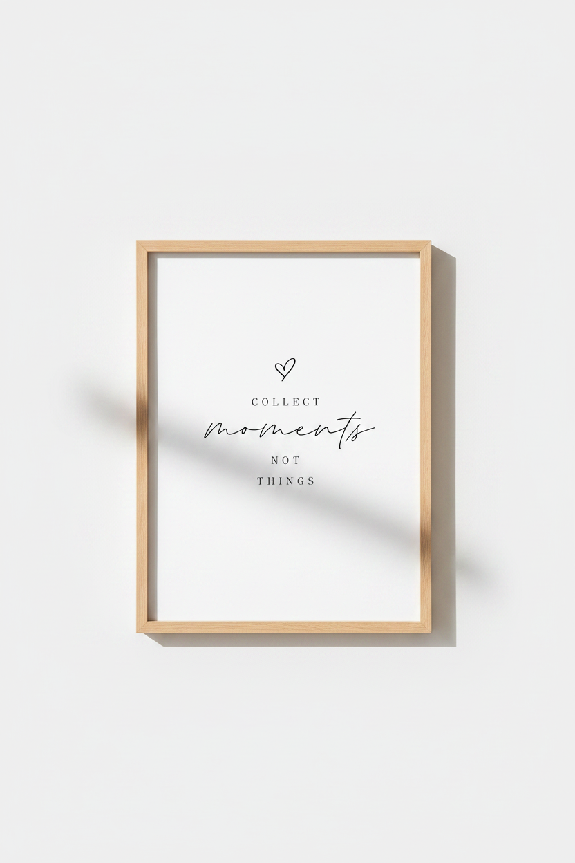 Collect Moments Quote Wall Art | Minimalist Black & White Poster, Living Room Decor