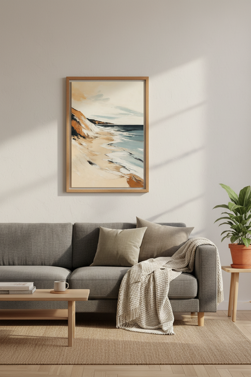 Abstract Beach Landscape Wall Art | Coastal Neutral Decor | Modern Seascape Poster