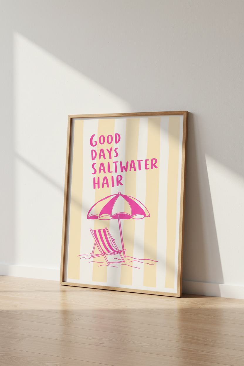 Coastal Beach Art Print | Pink Summer Quote Poster | Preppy Beach House Decor