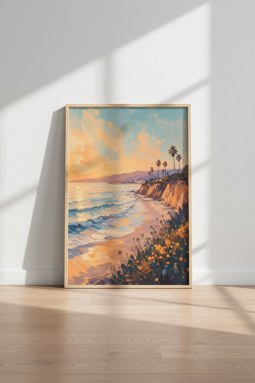 Coastal California Art Print | Malibu Sunset Beach Decor | Impressionist Poster