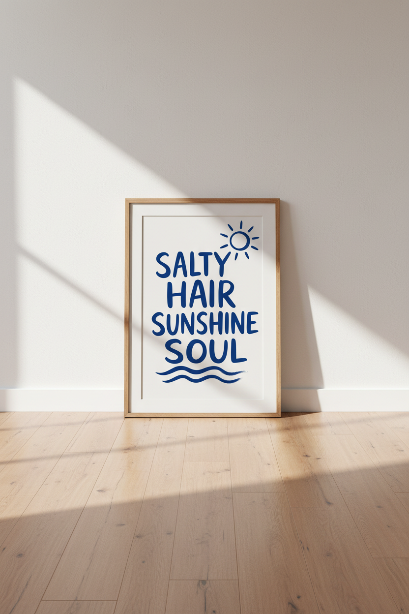Coastal Beach Wall Art Print | Navy Blue Nautical Decor | Seaside Summer Poster