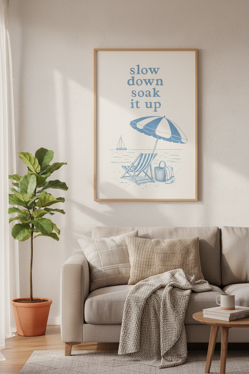 Coastal Beach Wall Art | Nautical Summer Decor, Blue Seaside Poster Print