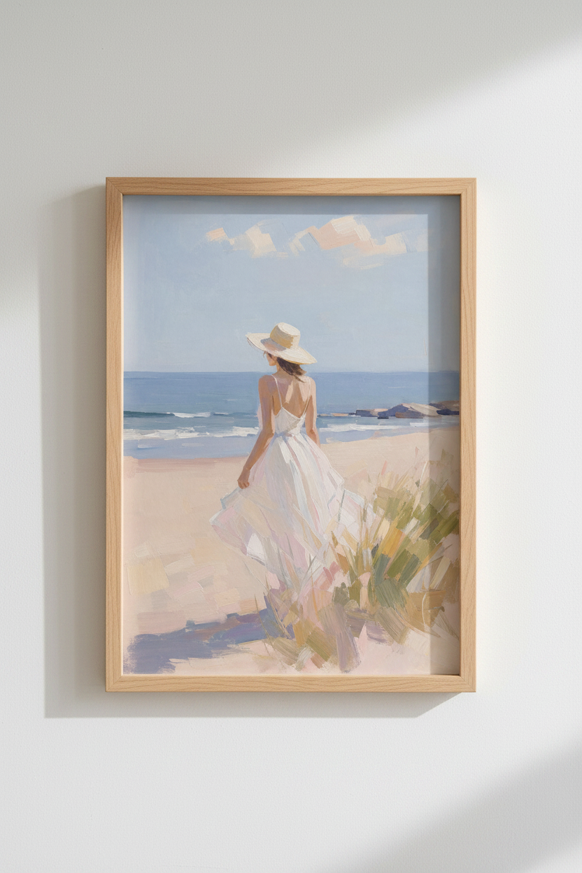 Coastal Woman Oil Painting | Seaside Beach Decor | Impressionist Poster