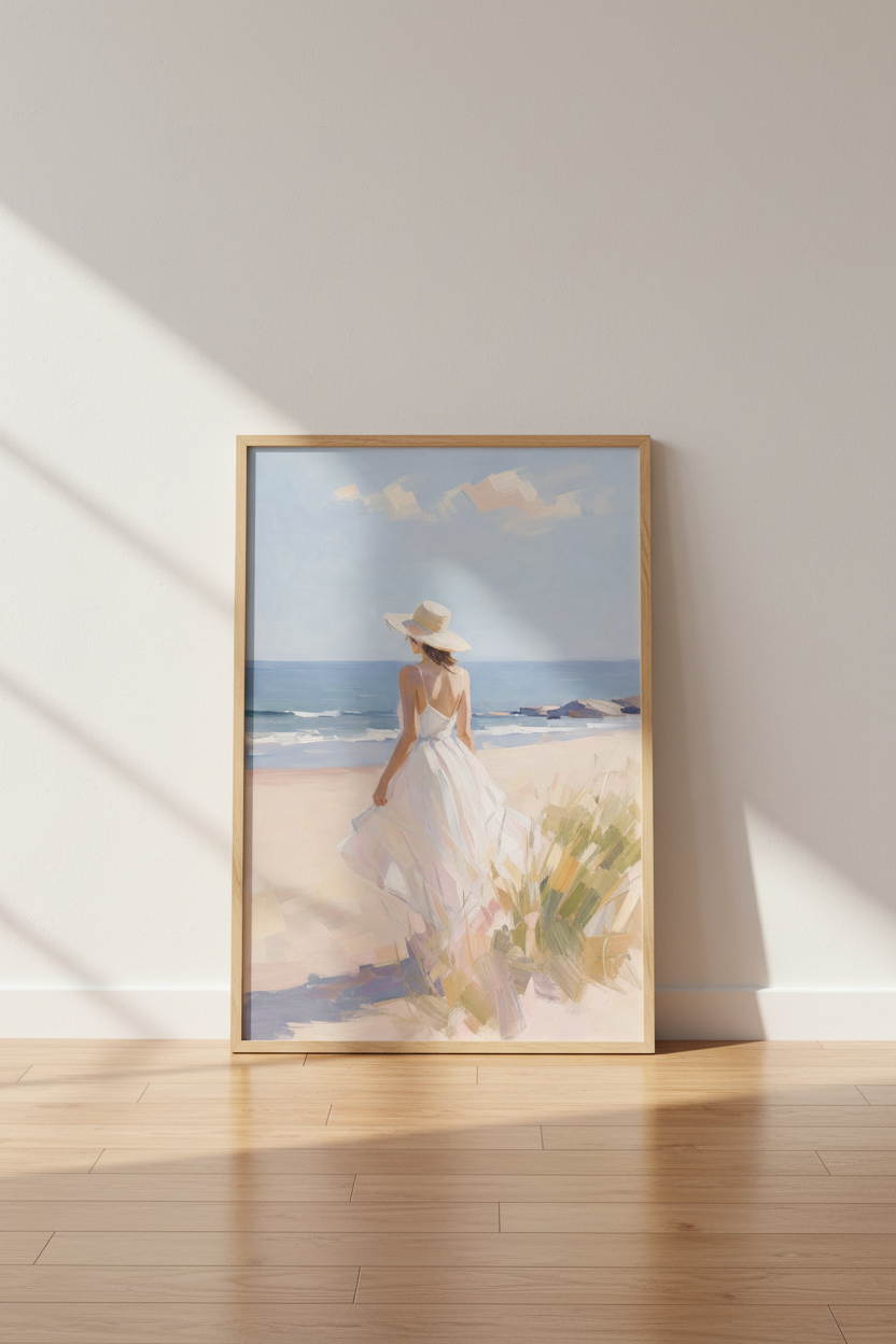 Coastal Woman Oil Painting | Seaside Beach Decor | Impressionist Poster