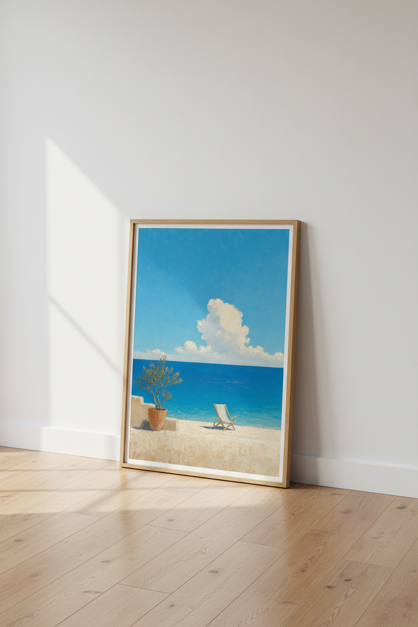 Coastal Mediterranean Seascape Art | Blue Ocean Beach Print, Summer Decor