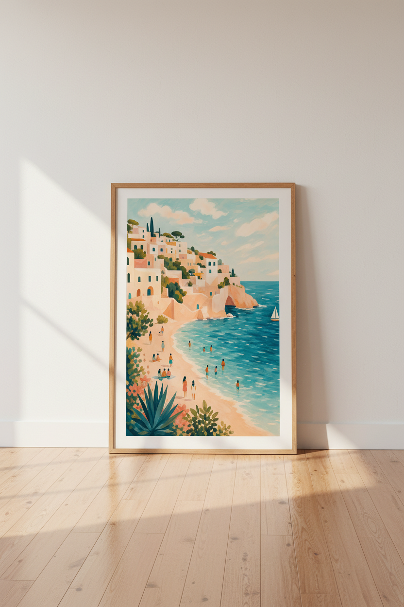 Amalfi Coast Wall Art Print | Mediterranean Coastal Decor | Italy Travel Poster